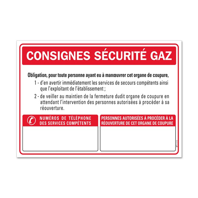 Consigne spécifique "consigne de sécurité gaz"