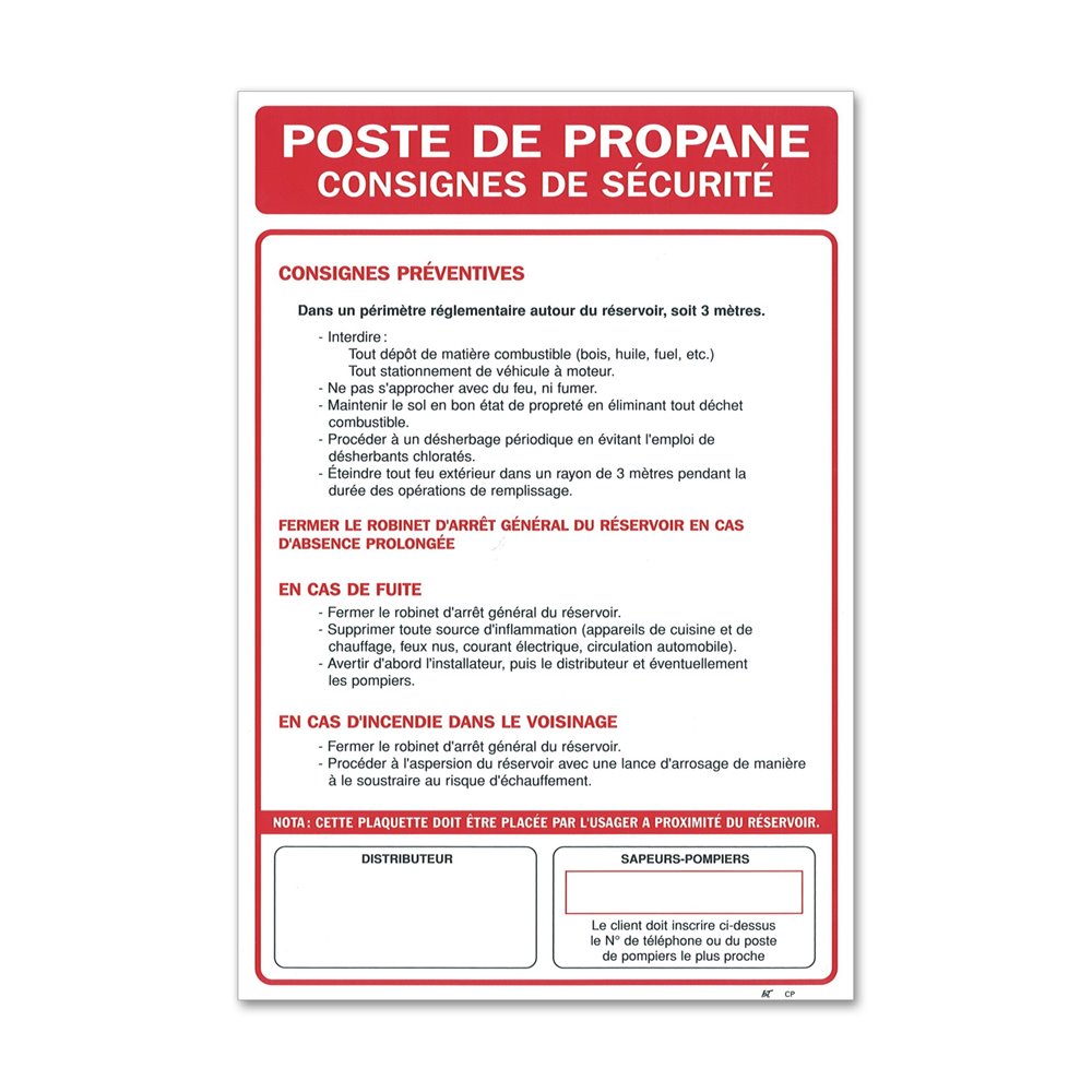 Specific instruction "propane fueling station instruction" Consigne spécifique "consigne poste de propane"