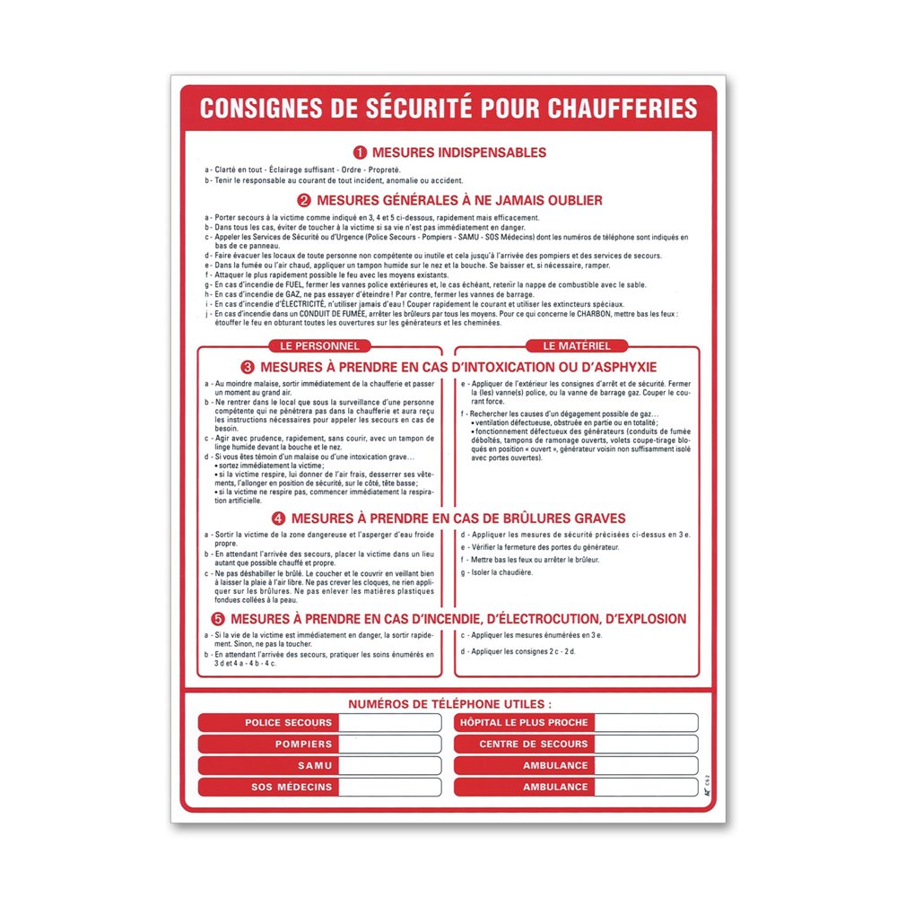 Specific instruction "boiler room instruction" Consigne spécifique "consigne chaufferie"
