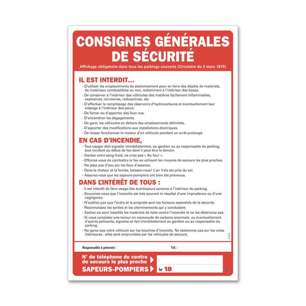 Specific instruction "parking instruction" Consigne spécifique "consigne parking"