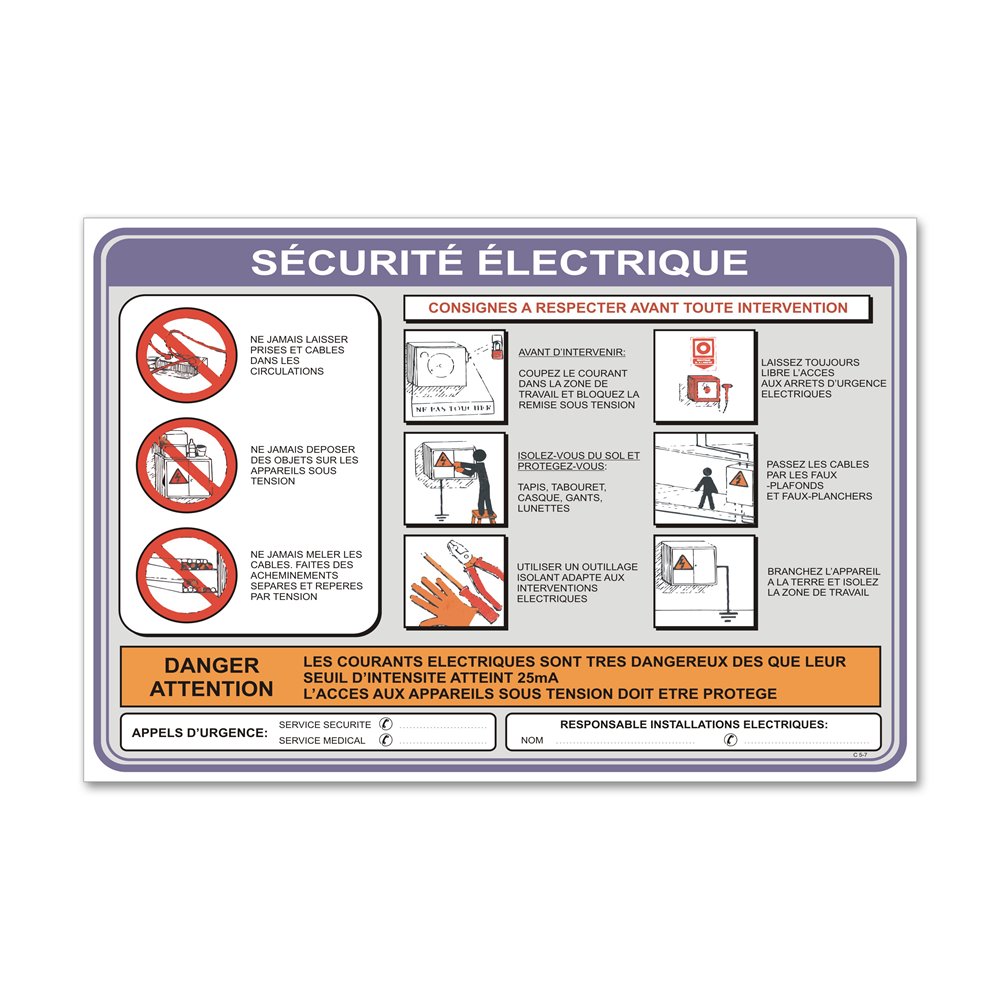 Specific instruction "electrical safety instruction" Consigne spécifique "consigne sécurité électrique"