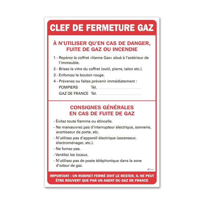 Consigne spécifique "consigne fermeture gaz"