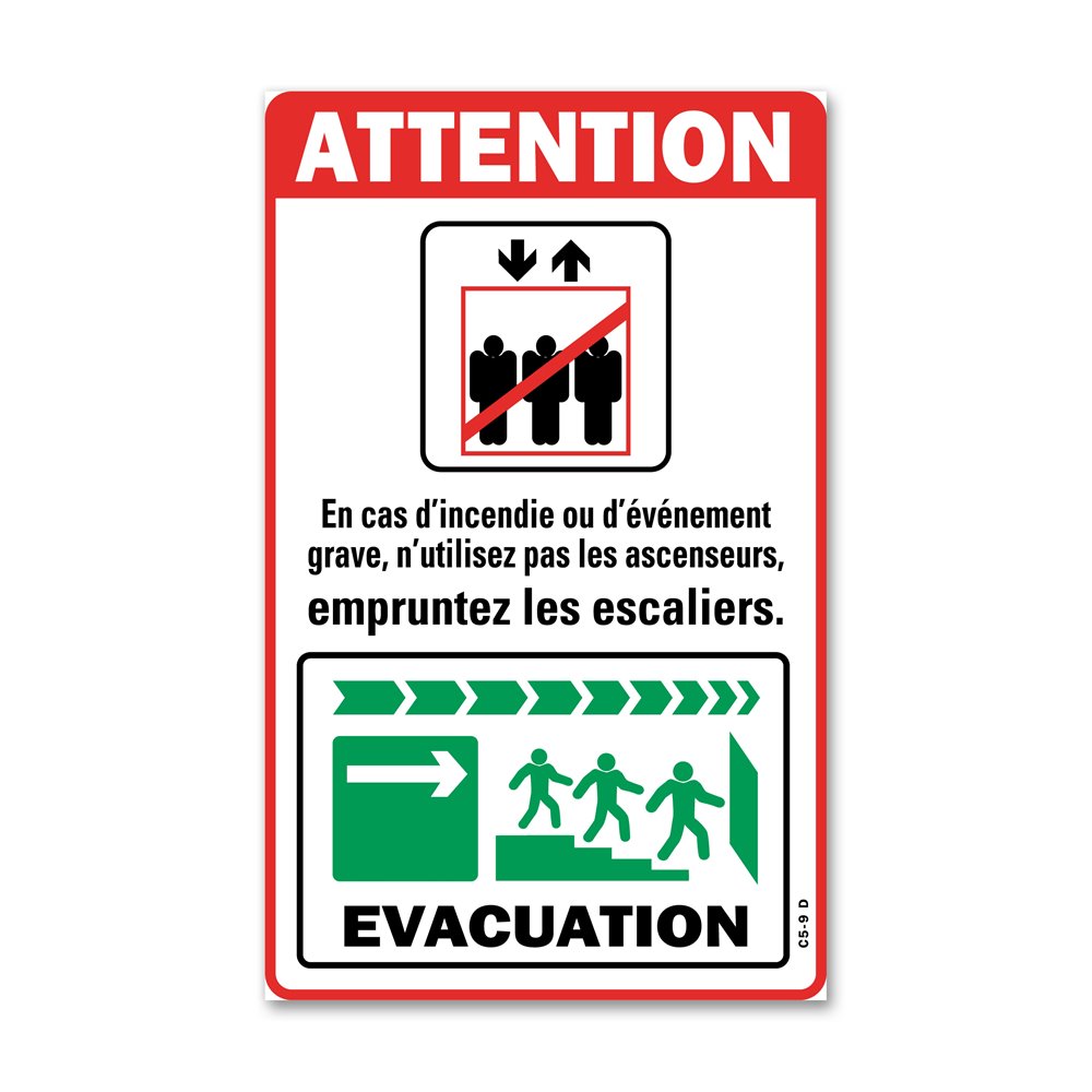 Specific instruction "right elevator prohibition instruction" Consigne spécifique "consigne interdiction ascenseur droite"