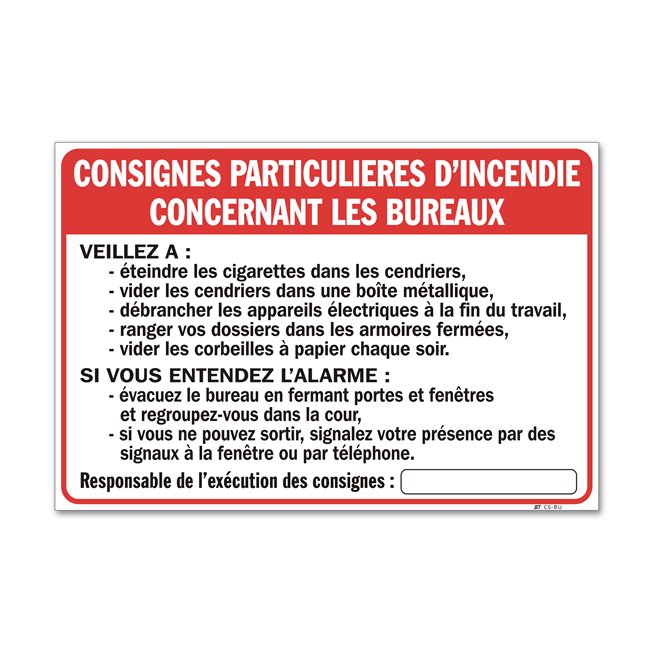 Consigne spécifique "consigne incendie bureau"