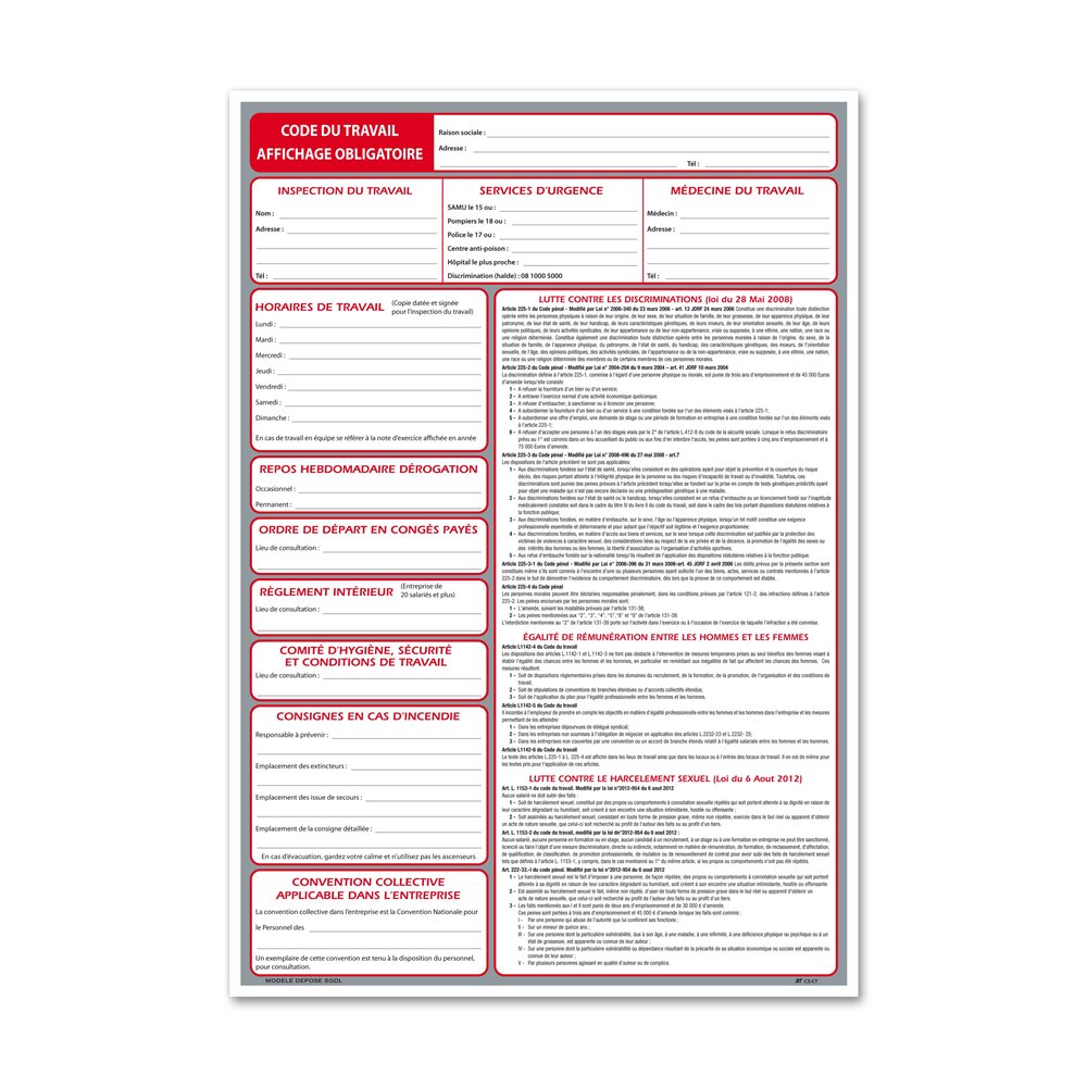 Specific instruction "labor legislation instruction" Consigne spécifique "consigne code travail"