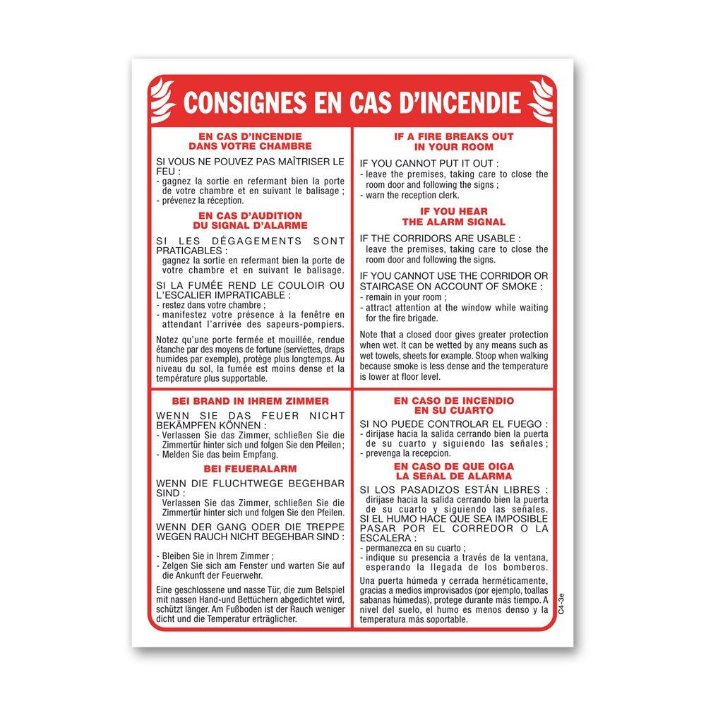 Instruction for hotels "4 language instruction for rooms" Consigne hôtels "consigne chambre 4 langues"
