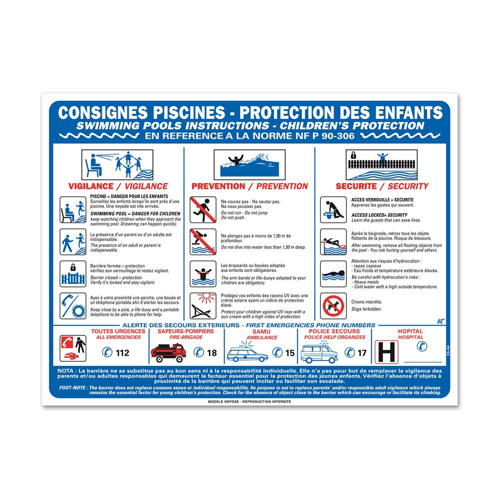 Instruction for outdoors "swimming pool safety instruction" Consigne plein air "consigne sécurité piscine"