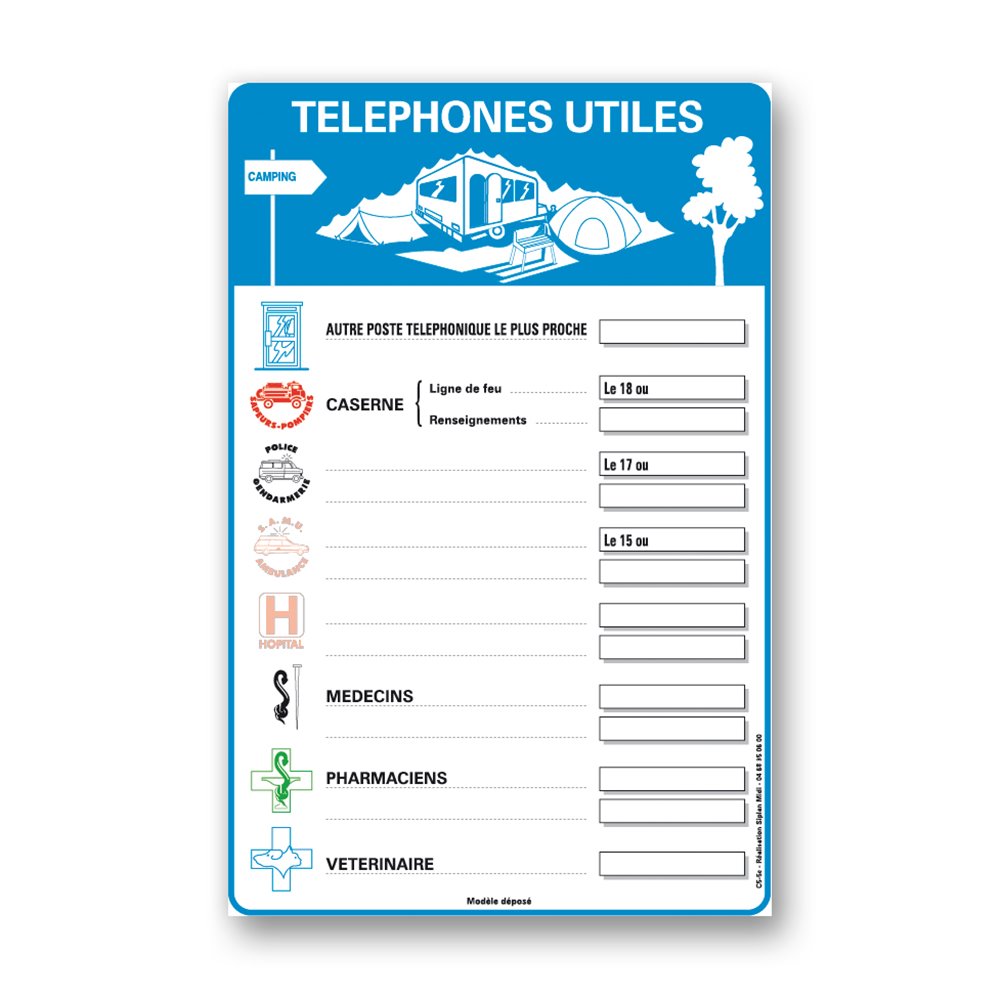 Instruction for outdoors "important telephone numbers instruction" Consigne plein air "consigne téléphones utiles"