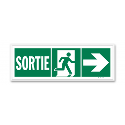 Panneau évacuation "sortie" + picto vers porte droite photoluminescent