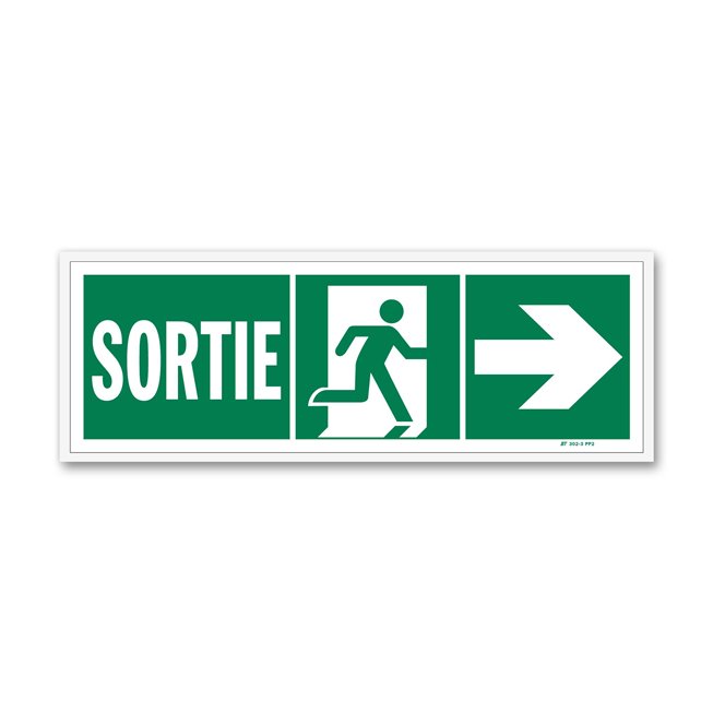 Panneau évacuation "sortie" + picto vers porte droite photoluminescent