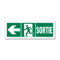 Panneau évacuation "sortie" + picto vers porte gauche photoluminescent