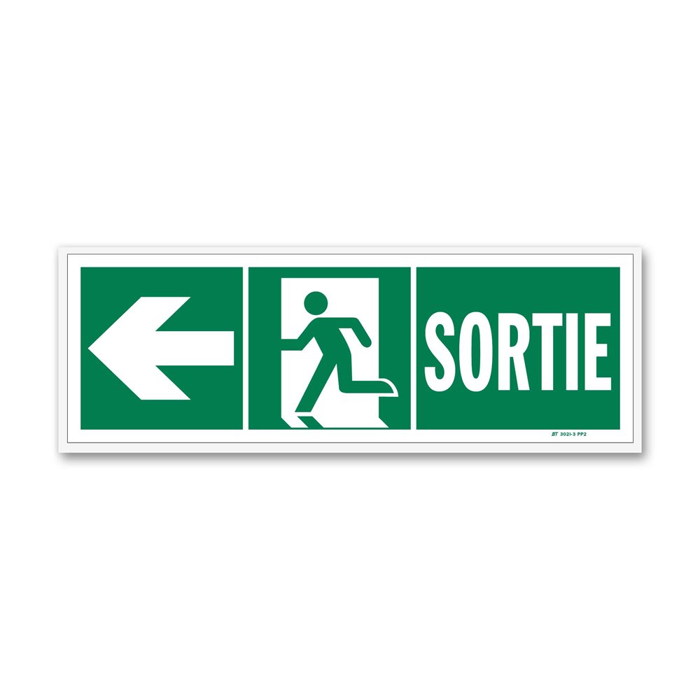 Panneau évacuation "sortie" + picto vers porte gauche photoluminescent Panneau évacuation "sortie" + picto vers porte gauche photoluminescent