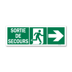 Panneau évacuation "sortie secours" + picto porte droite photoluminescent