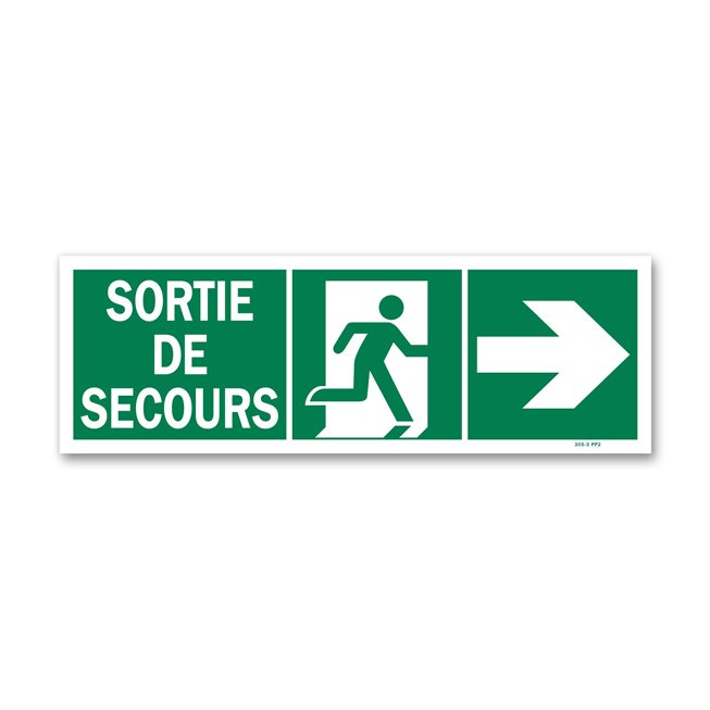 Panneau évacuation "sortie secours" + picto porte droite photoluminescent