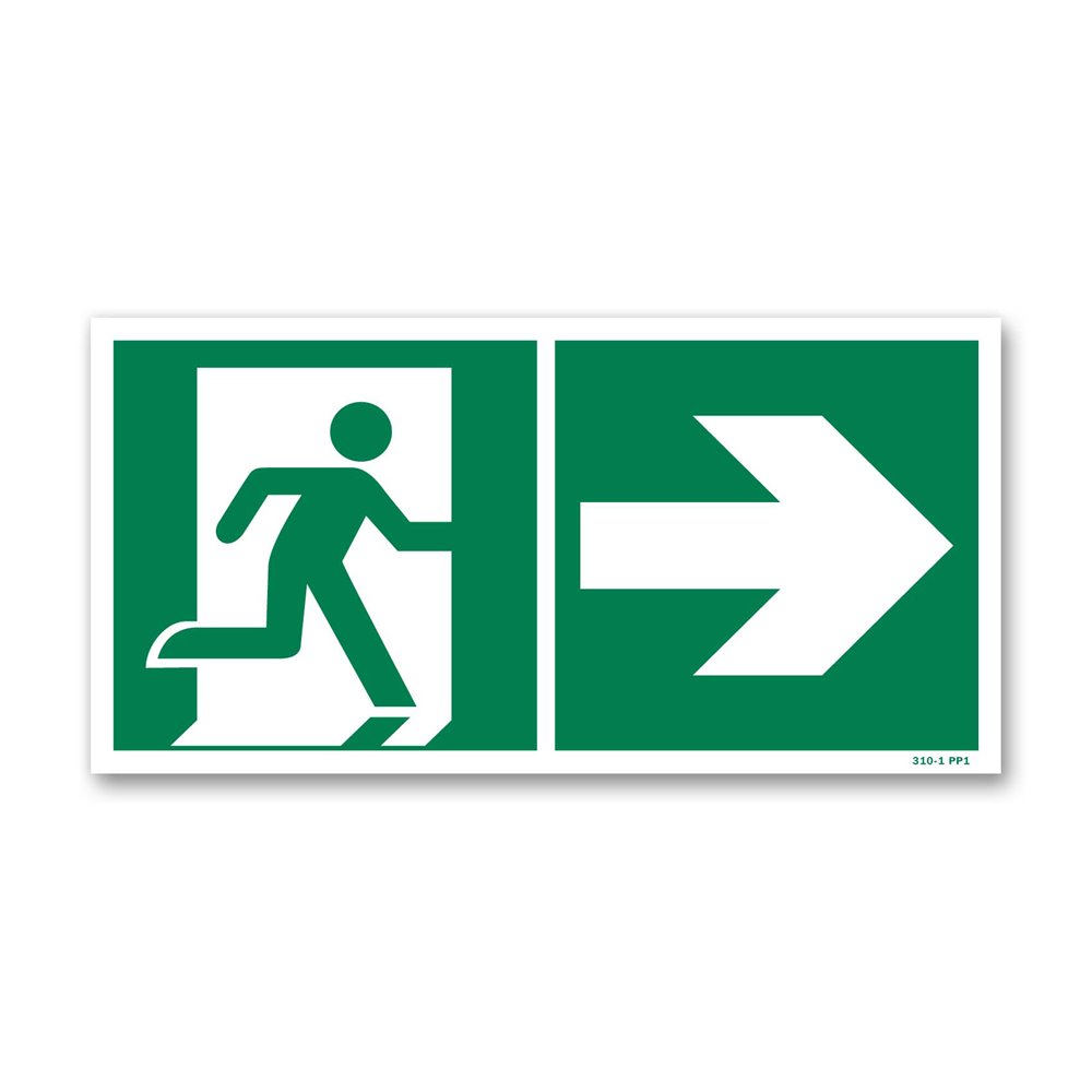 Towards right two-way door picto evacuation sign Panneau évacuation picto vers porte droite recto - verso