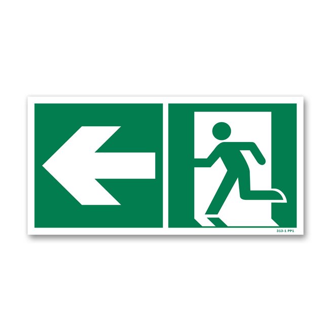 Panneau évacuation picto vers porte gauche 