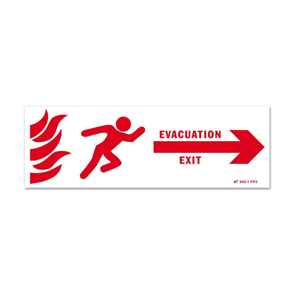 Fire evacuation sign exit on the left Panneau évacuation incenide exit gauche