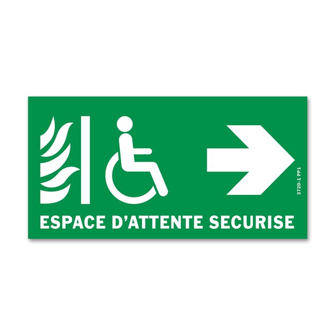 Panneau évacuation espace d’attente sécurisé droite