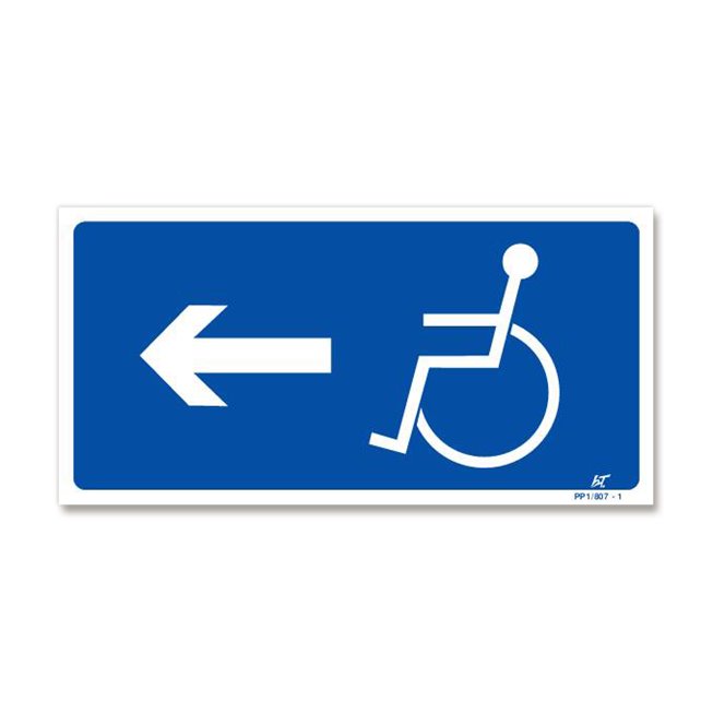 Panneau signalisation picto handicapé + flèche gauche