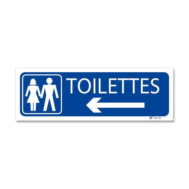 Panneau signalisation picto "toilettes" + flèche gauche