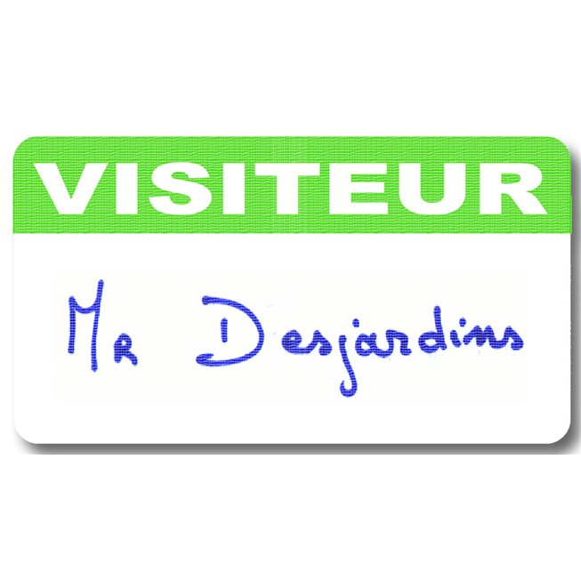 personnalised satin laserlab visitor access badge mr dujardin en