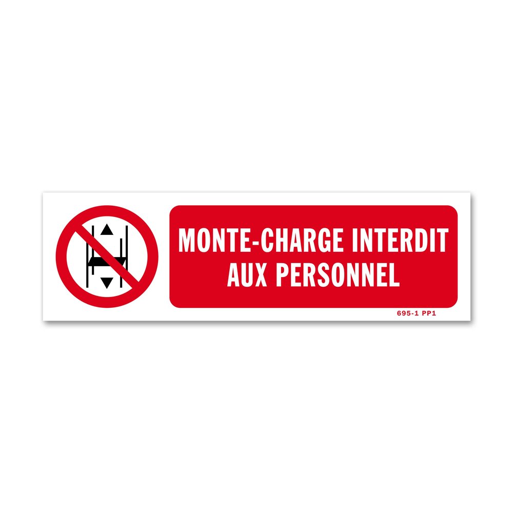 Warning sign picto "Load lifting prohibited for staff" Panneau avertissement picto "monte charge interdit au personnel"
