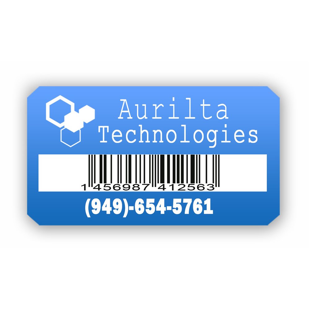 custom extremely adhesive asset tag aurilta technologies barcode en
