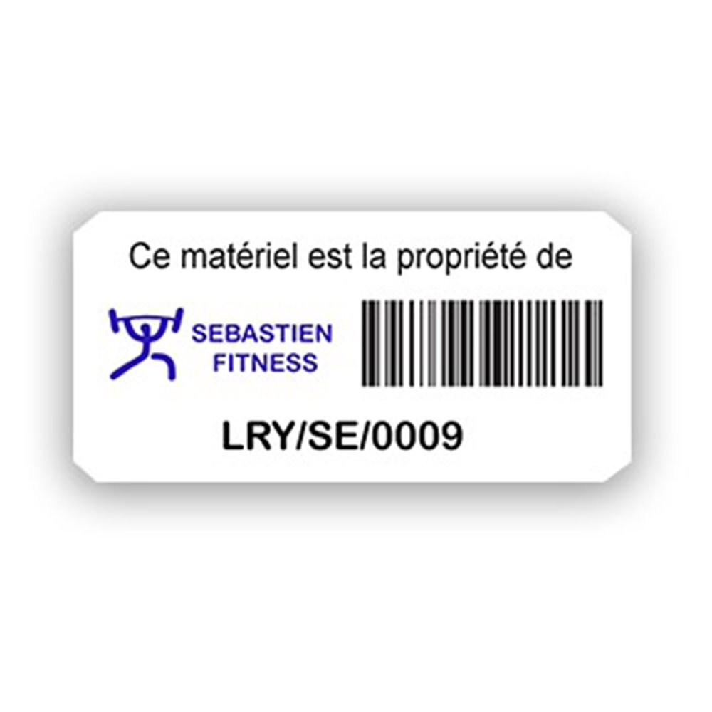 custom extremely adhesive asset tag sebatien fitness barcode en