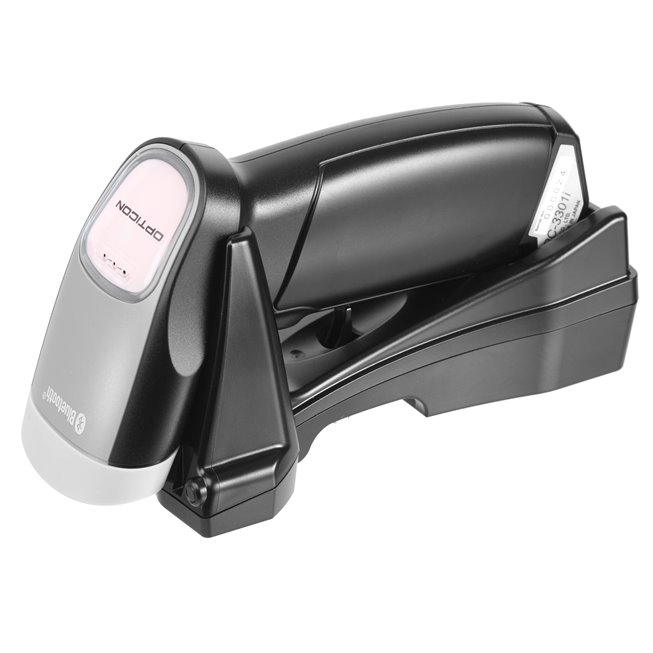 douchette code barre laser sans fil sur support de recharge