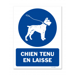 Panneau signalisation picto laisse obligatoire avec texte - 1