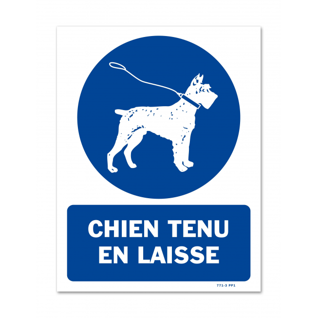 Panneau signalisation picto laisse obligatoire avec texte