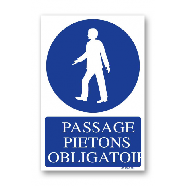 Signpost of mandatory pedestrian crossing signpost with text - 1