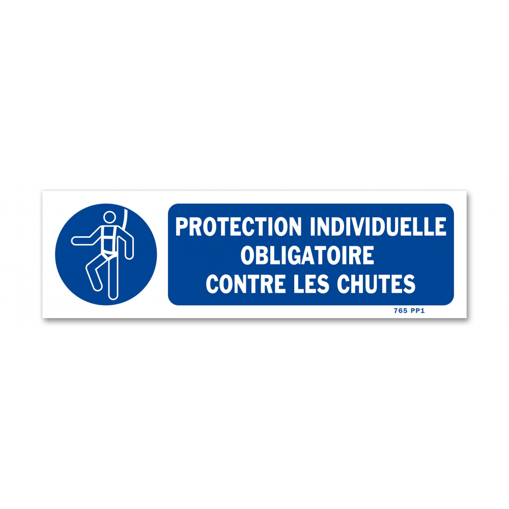 Panneau signalisation picto protection obligatoire contre les chutes avec texte - 1