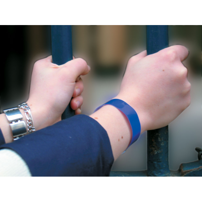 blue classic vinyl glitter wristband on wrist en blue classic vinyl glitter wristband on wrist en