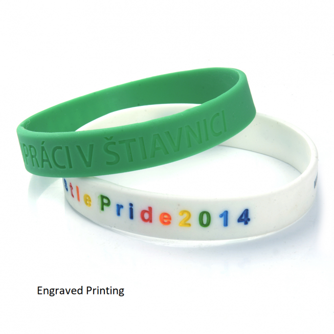 engraved printing silicone wristband green and white