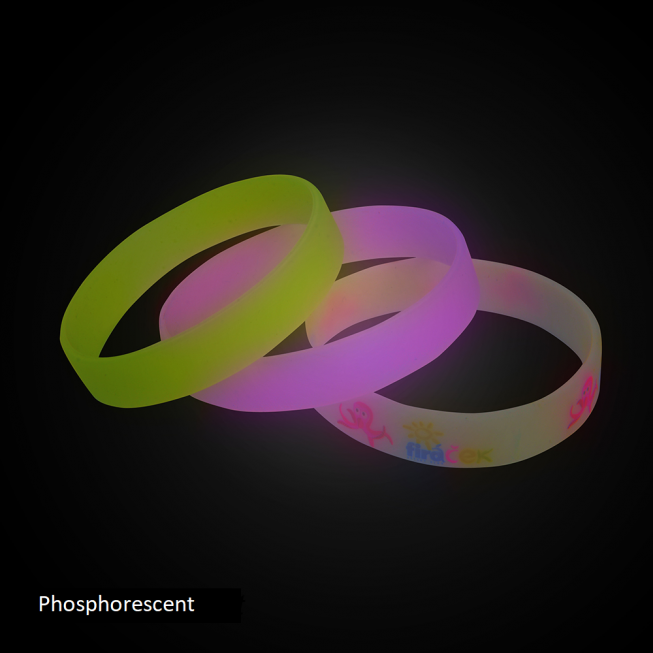 three phosphorescent silicone wristband white yellow and pink en