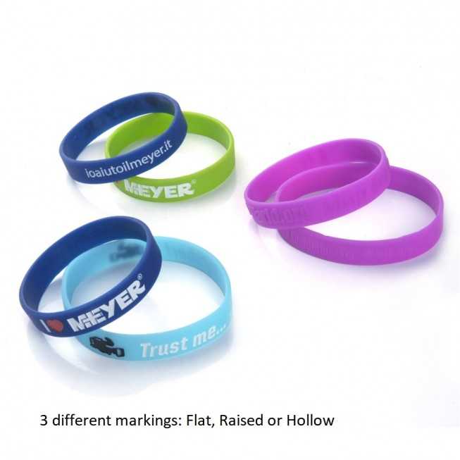 three different marking on silicone wristbands flat raised or hollow en
