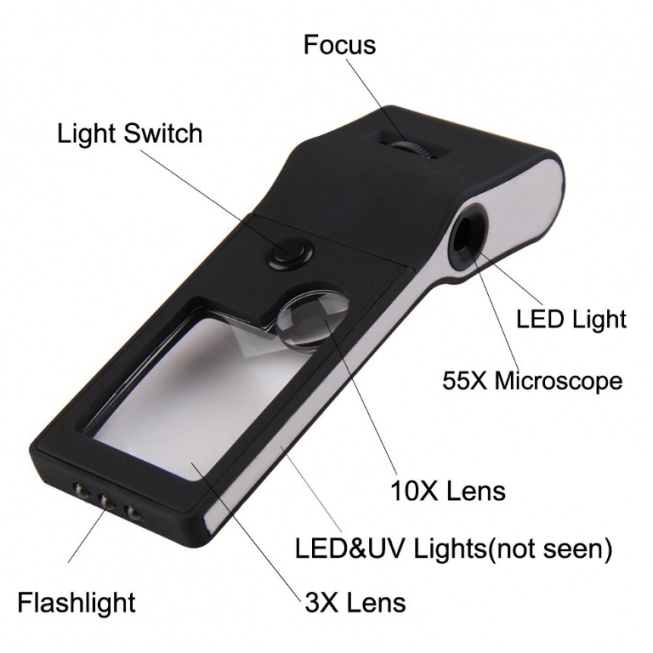 magnifying glass pocket lamp uv zoom microscope lens torch black en magnifying glass pocket lamp uv zoom microscope lens torch black en