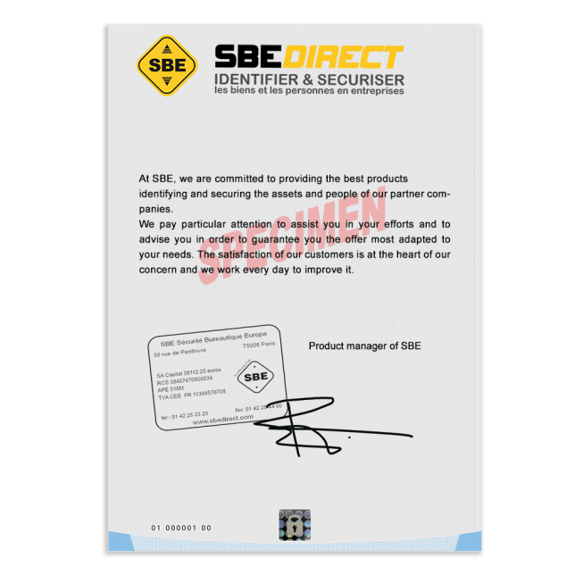 papier securise quinze points haute securite exemple utilisation anglais