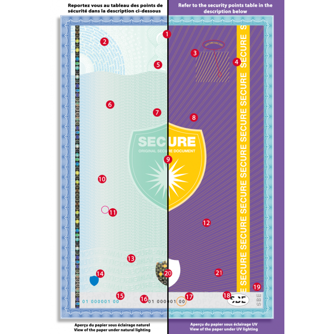 papier securise diplome 21 point de securite