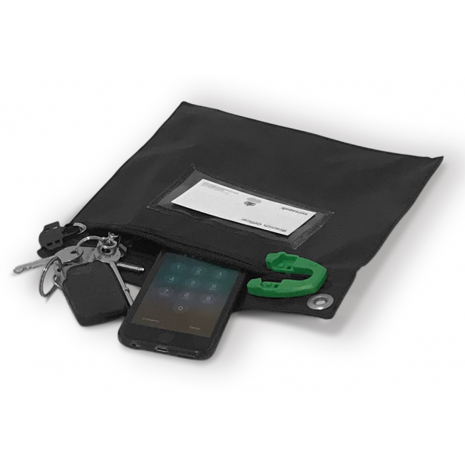 Pochette sécurisée pour transport de clés et smartphones ouverte