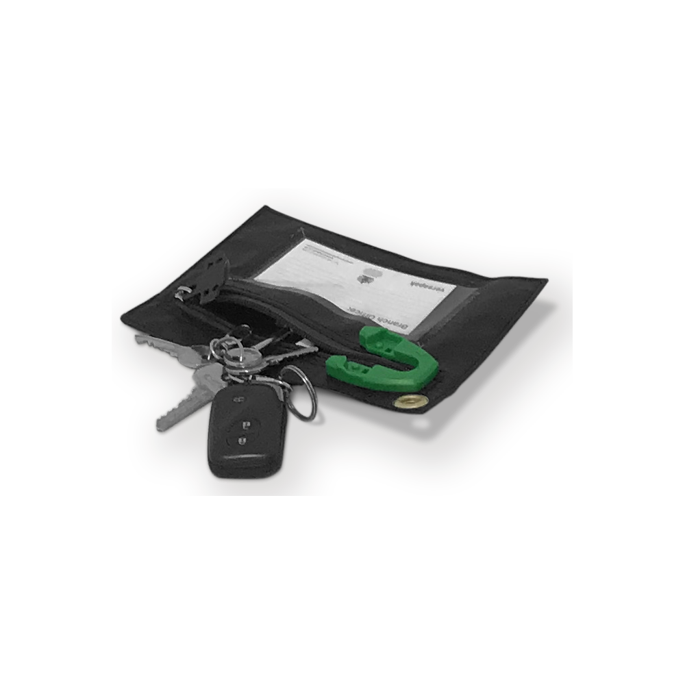 Secure pouch for carrying keys and smartphones sbe opened