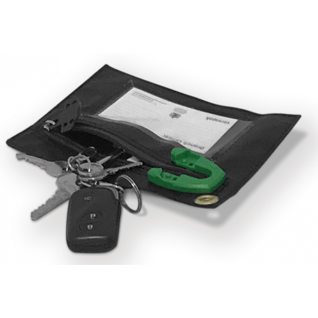 Secure pouch for carrying keys and smartphones sbe opened