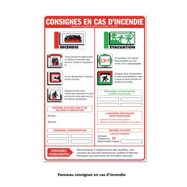 consigne en cas d incendie kit hotels