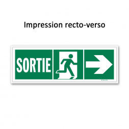 Panneau évacuation "sortie" + picto vers porte recto - verso