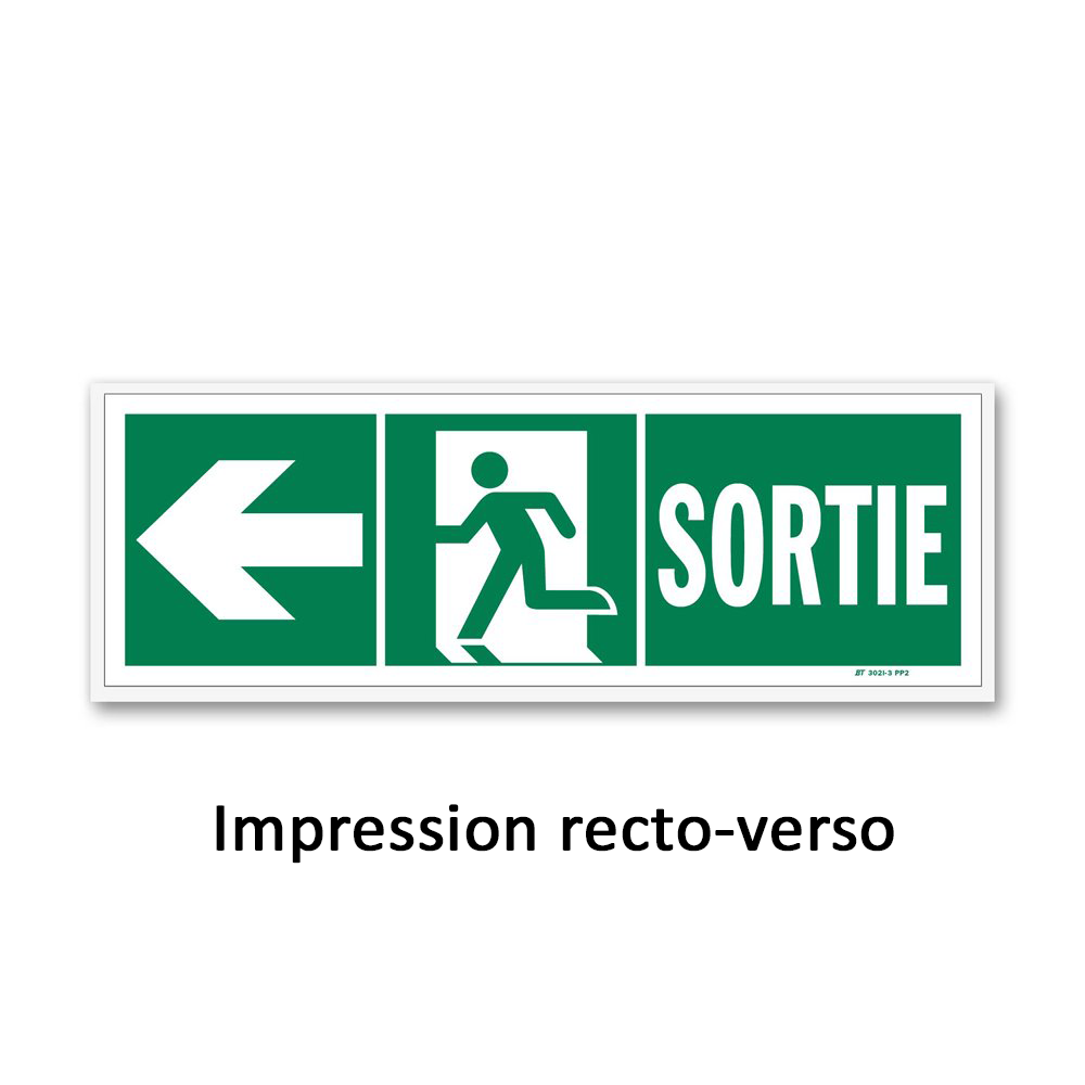 Evacuation sign "exit" + picto to left door on both sides