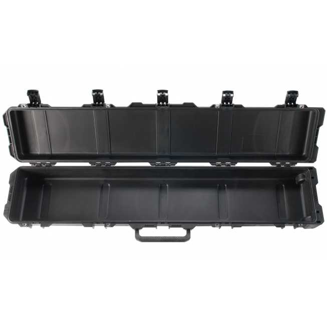 One hundred and thirty seven centimetre long empty secure carrying case seen from above