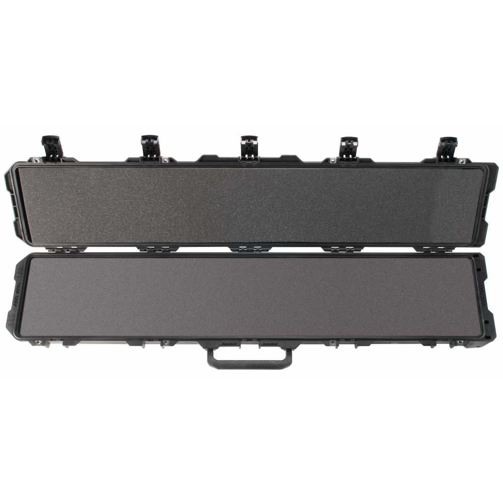 One hundred and thirty seven centimetre long secure carrying case with foam when viewed from above