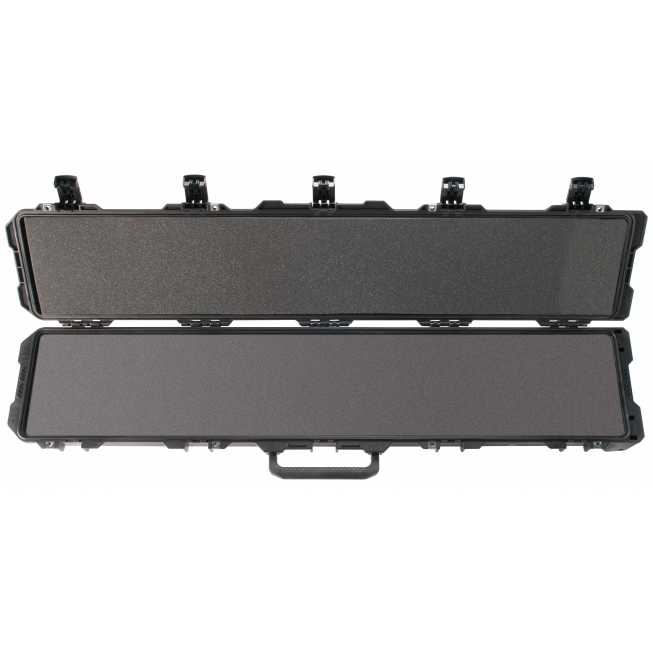 One hundred and thirty seven centimetre long secure carrying case with foam when viewed from above