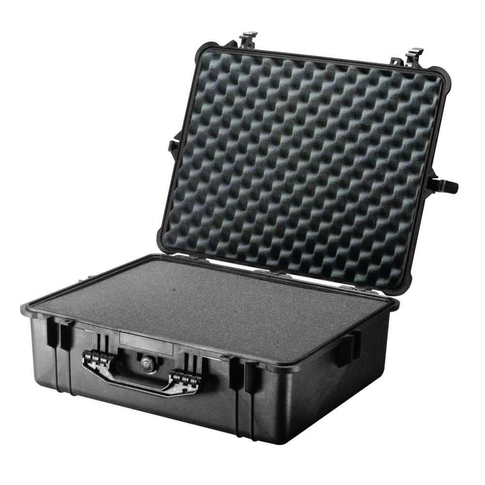 safety transport case sixty two centimetres long black with foam pre-cut